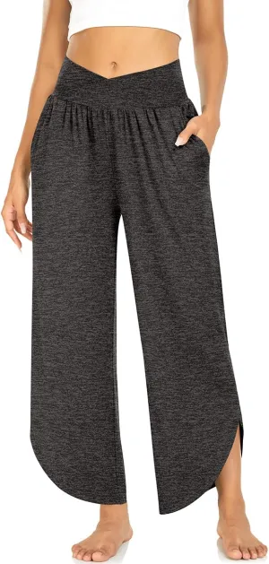 TARSE Wide Leg Pants for Women Cross High Waisted Yoga Pants Casual Lounge Joggers Loose fit Pajama Bottoms with Pockets