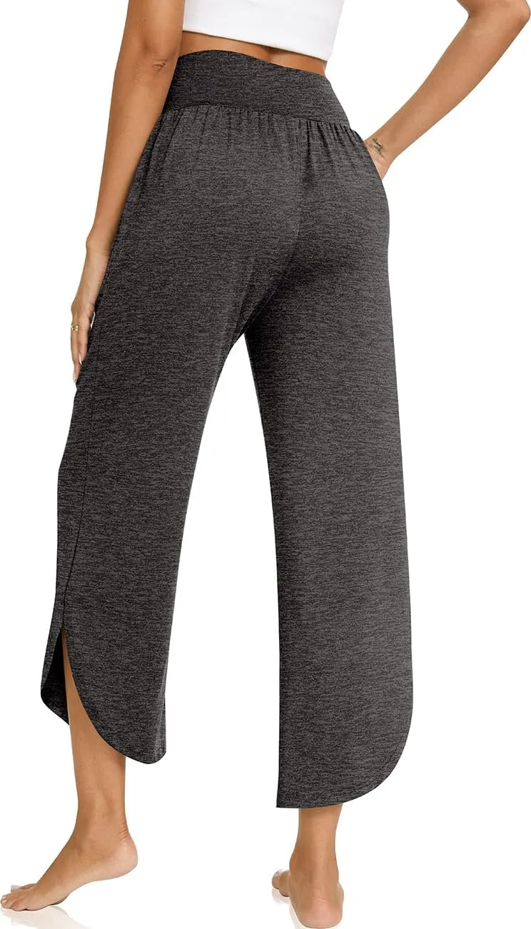 TARSE Wide Leg Pants for Women Cross High Waisted Yoga Pants Casual Lounge Joggers Loose fit Pajama Bottoms with Pockets