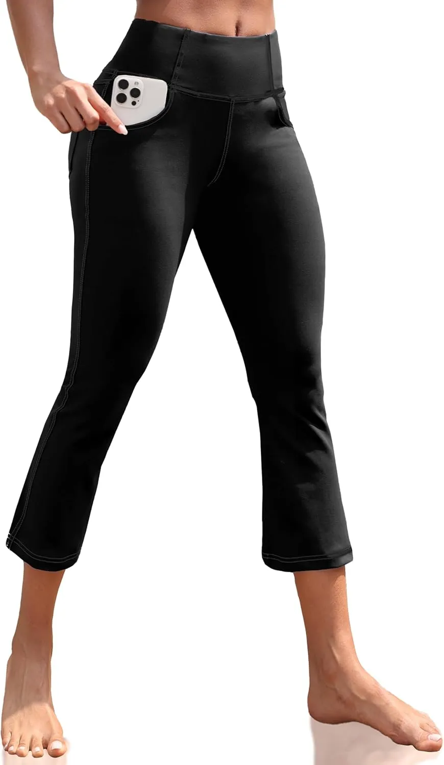 VOOVEEYA Women's Capri Leggings, Yoga Capris Pants with Pockets Stretchy Crop Pants High Waisted Straight Leg 21"