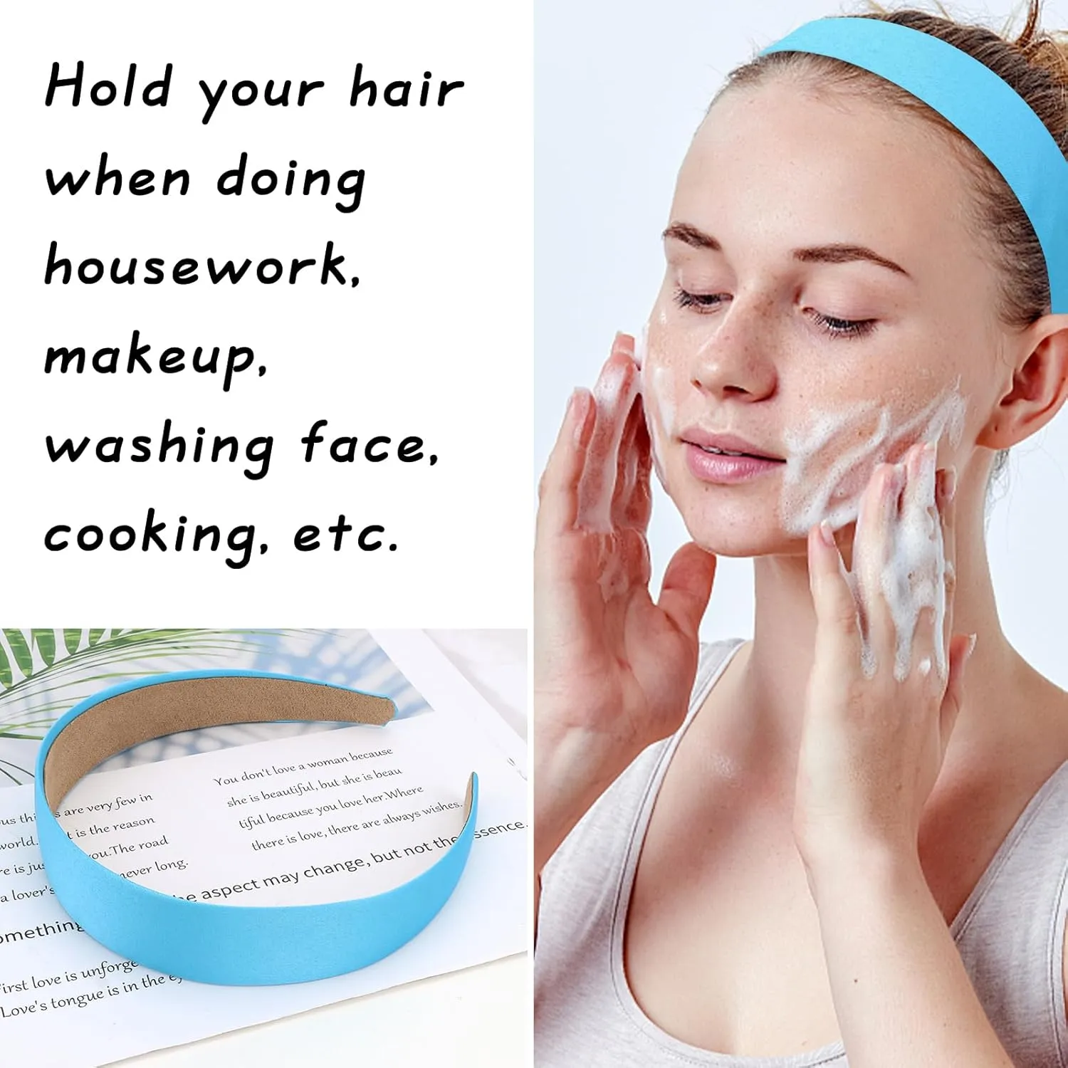 Wecoe 10 Pack Satin 1.3 Inch Wide Light Blue Headbands for Women & Girls - Non-Slip Fashion Hair Accessories for DIY Holiday Costume, Diademas Coreanas Para Mujer
