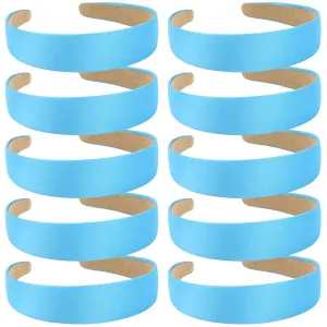 Wecoe 10 Pack Satin 1.3 Inch Wide Light Blue Headbands for Women & Girls - Non-Slip Fashion Hair Accessories for DIY Holiday Costume, Diademas Coreanas Para Mujer