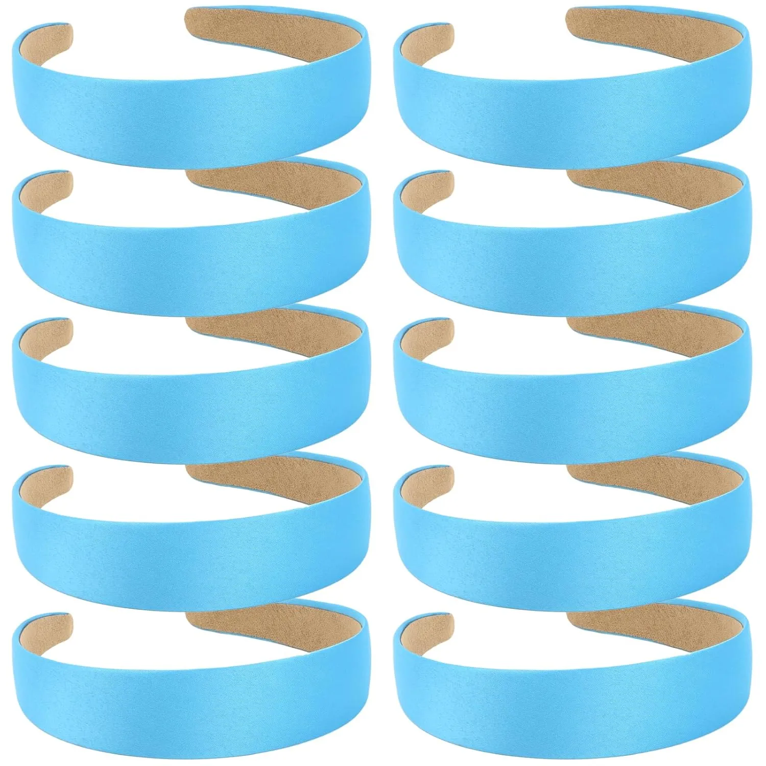 Wecoe 10 Pack Satin 1.3 Inch Wide Light Blue Headbands for Women & Girls - Non-Slip Fashion Hair Accessories for DIY Holiday Costume, Diademas Coreanas Para Mujer