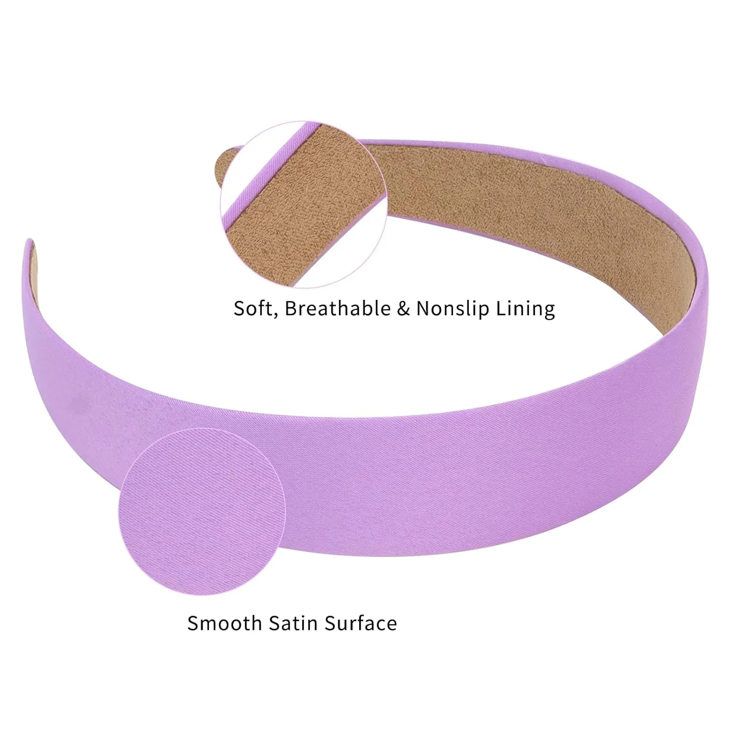 Wecoe Hairband, 10 Pack Light Purple Satin Headbands 1.3 Inch Wide, Non Slip Fashion Hair Bands for Women and Girls, DIY Holiday Hair Accessories, Diademas Coreanas Para Mujer
