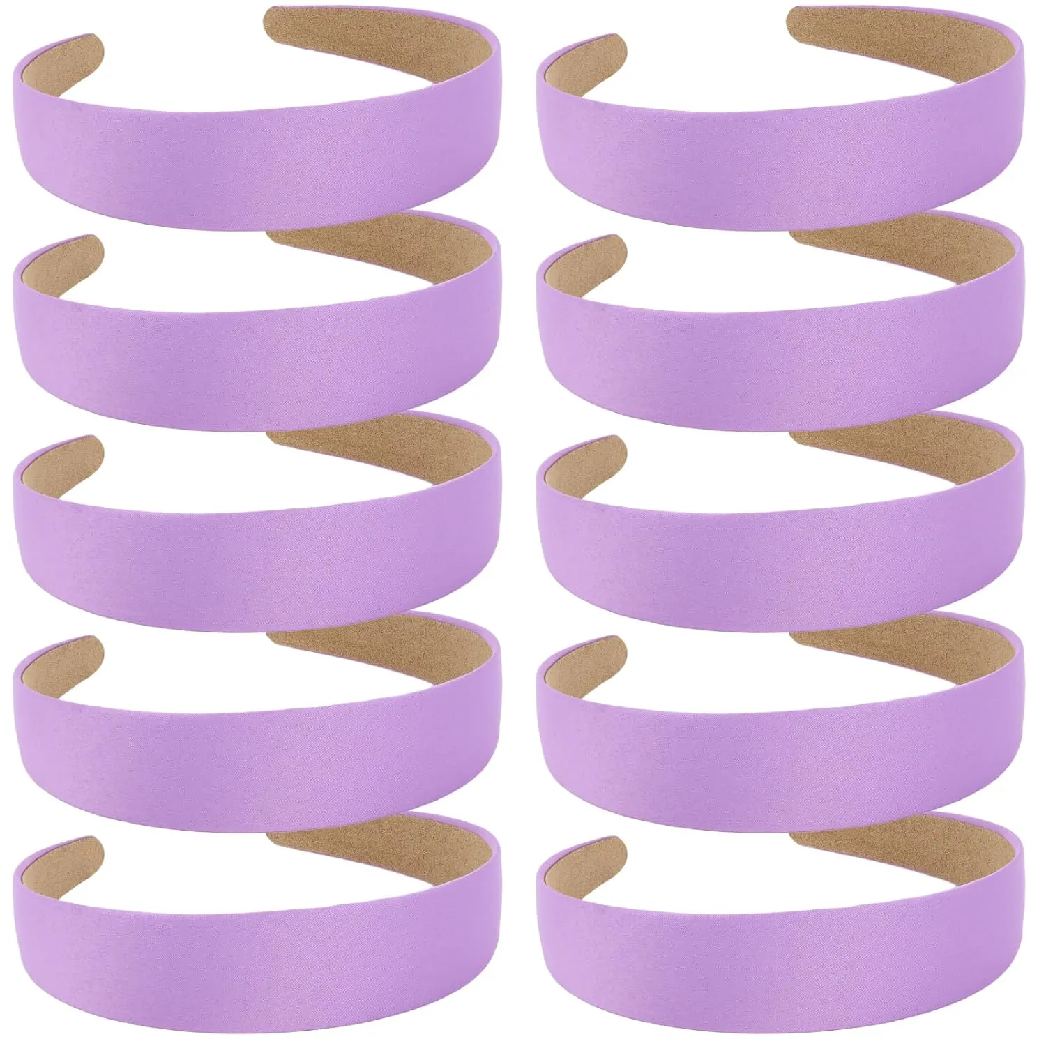 Wecoe Hairband, 10 Pack Light Purple Satin Headbands 1.3 Inch Wide, Non Slip Fashion Hair Bands for Women and Girls, DIY Holiday Hair Accessories, Diademas Coreanas Para Mujer