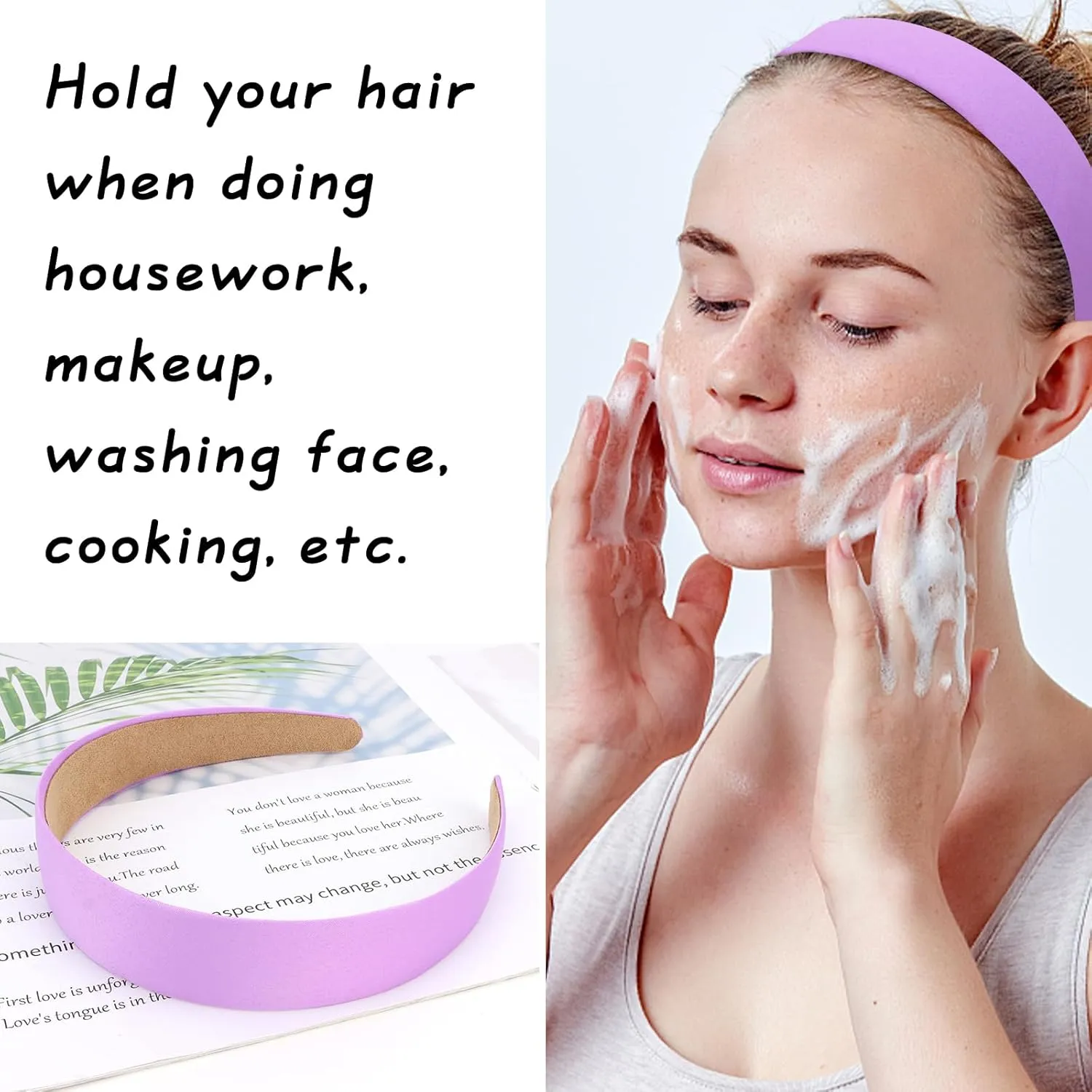 Wecoe Hairband, 10 Pack Light Purple Satin Headbands 1.3 Inch Wide, Non Slip Fashion Hair Bands for Women and Girls, DIY Holiday Hair Accessories, Diademas Coreanas Para Mujer