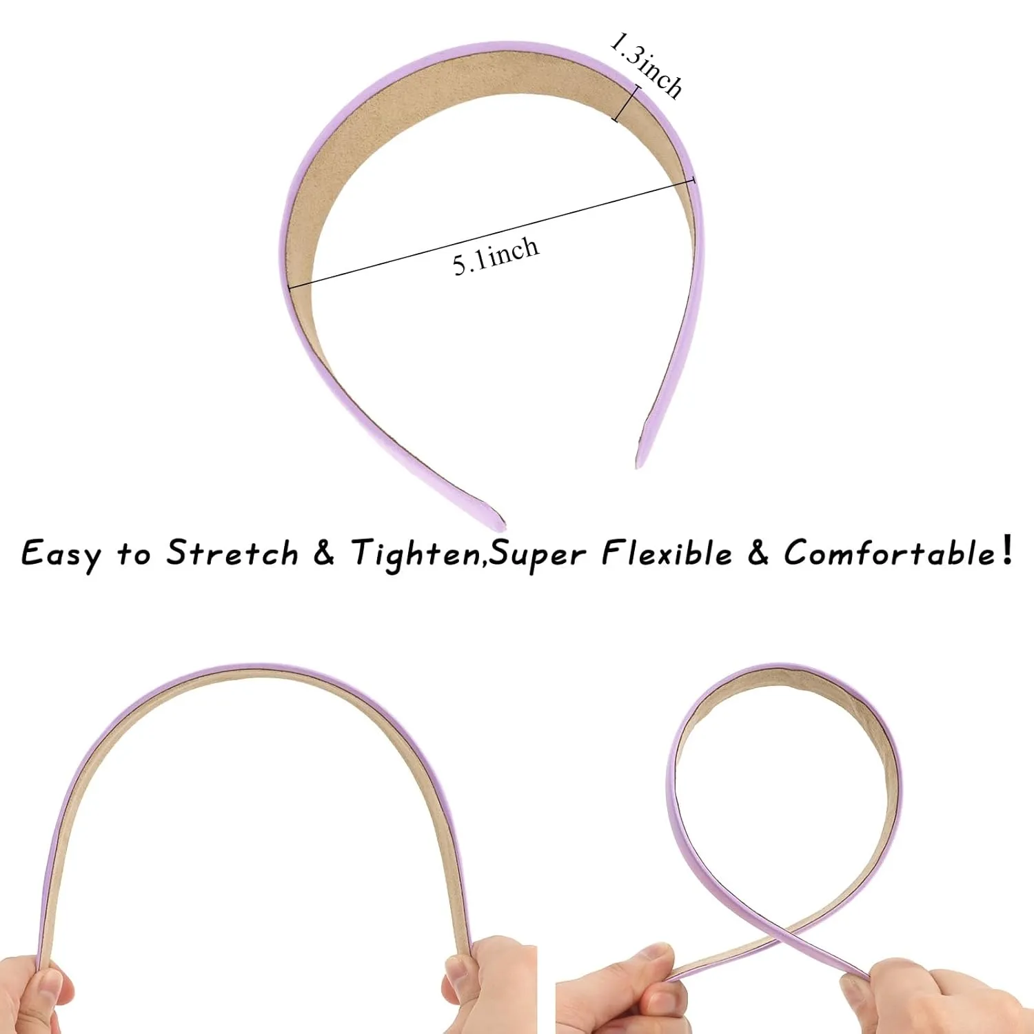 Wecoe Hairband, 10 Pack Light Purple Satin Headbands 1.3 Inch Wide, Non Slip Fashion Hair Bands for Women and Girls, DIY Holiday Hair Accessories, Diademas Coreanas Para Mujer
