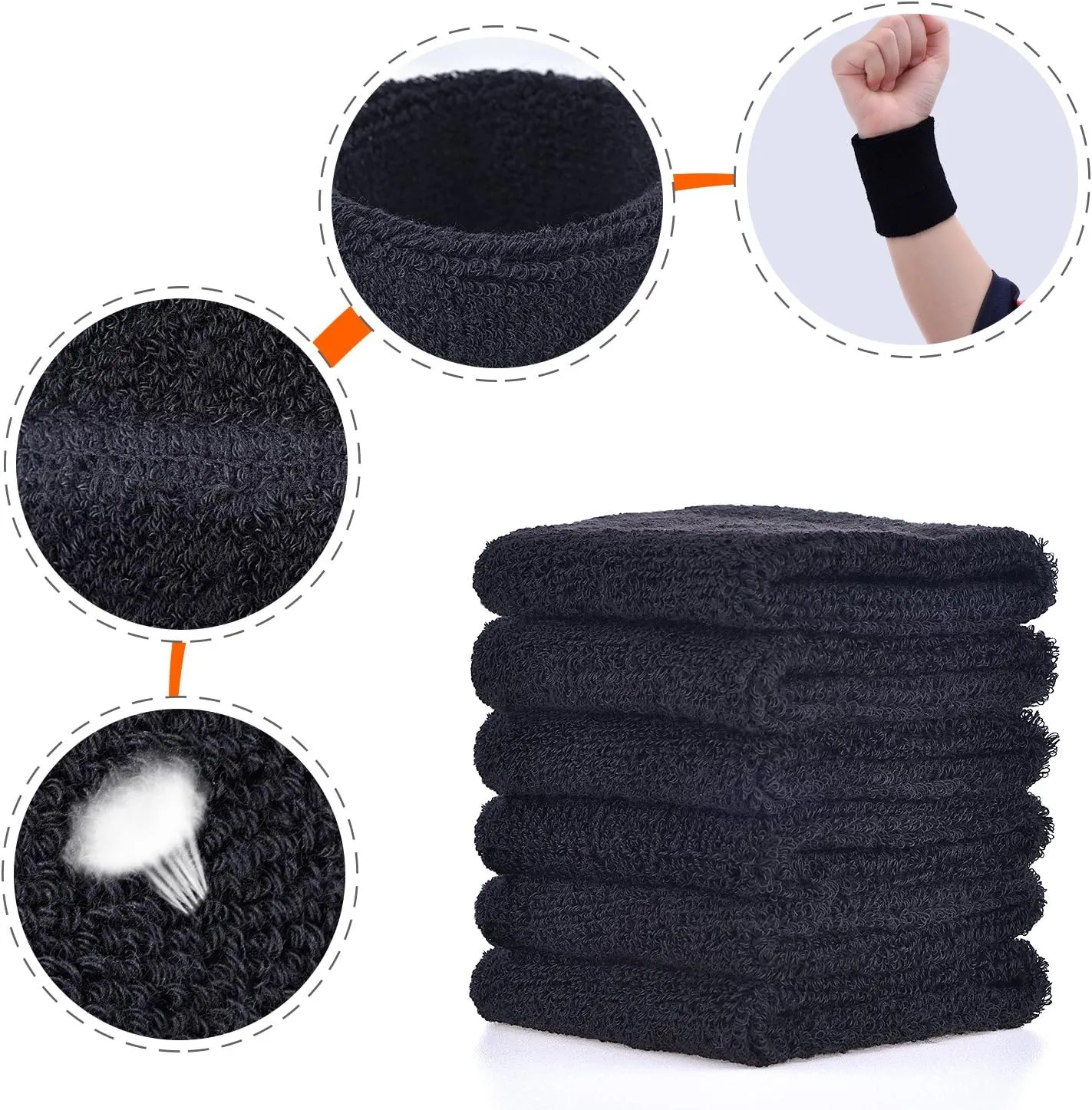 Willbond 6 Pcs Wrist Sweatbands Sports Wristbands for Competitions Absorbent Sweatbands for Basketball Tennis Football Running Working